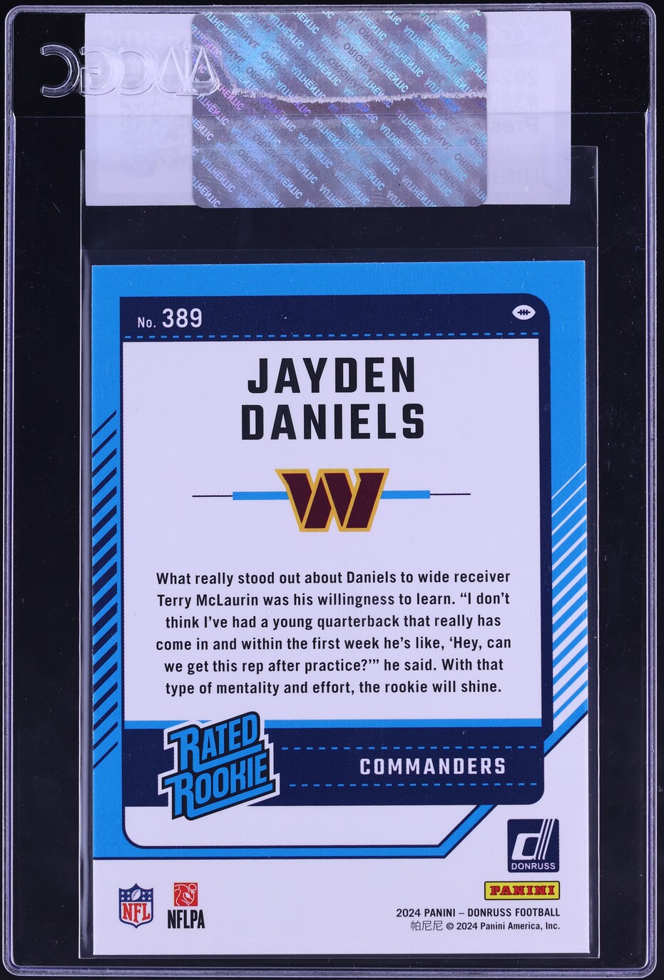 2024 Donruss Press Proof Red Jayden Daniels ROOKIE #389 CGC AUTH