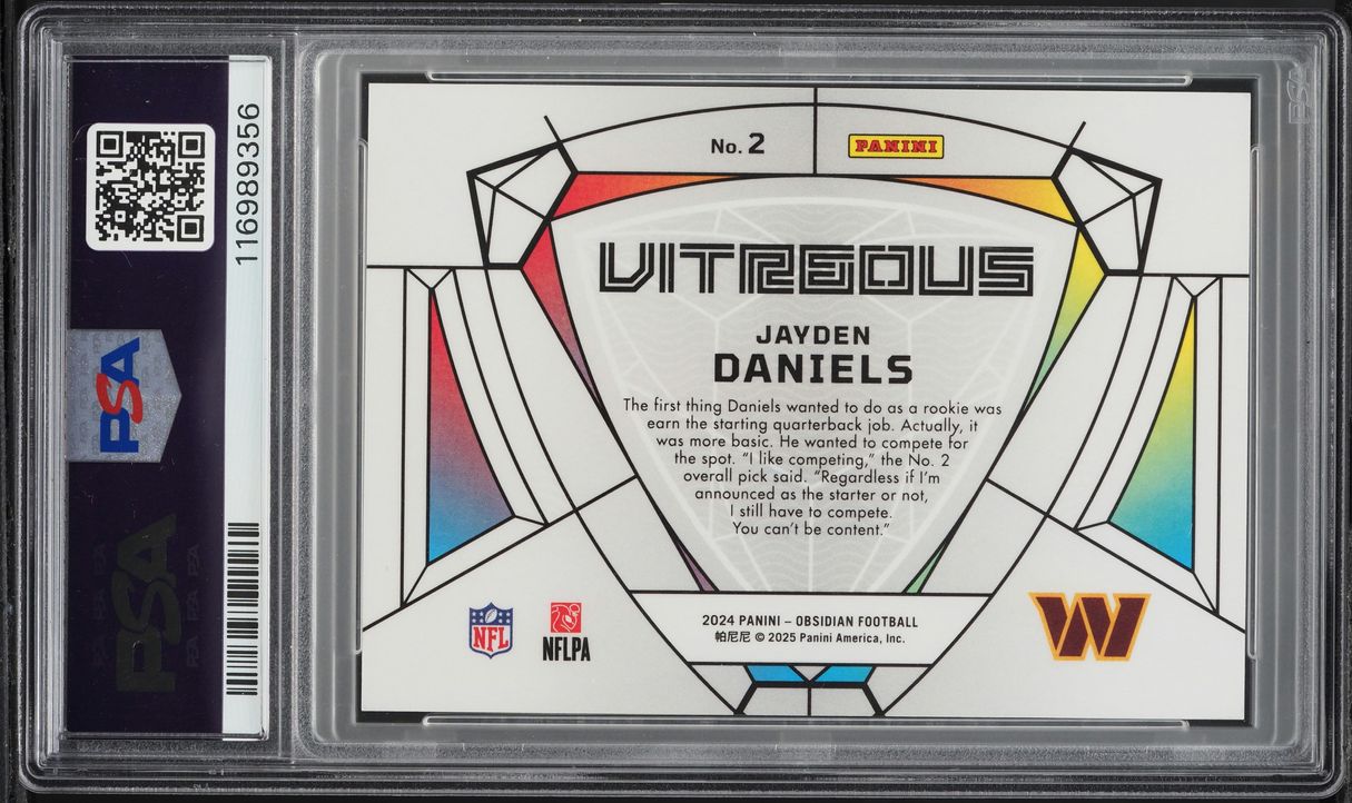 2024 Panini Obsidian Vitreous Jayden Daniels ROOKIE #2 PSA 10 GEM MINT