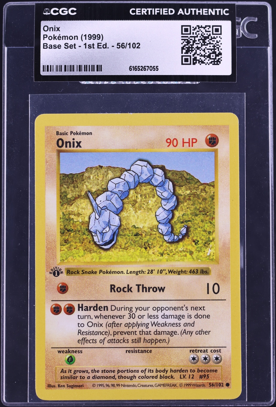 1999 Pokemon Base Set Shadowless 1st Edition Onix #56 CGC AUTH