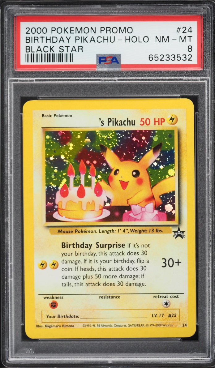 2001 Pokemon Black Star Promo Holo Birthday Pikachu #24 PSA 8 NM-MT