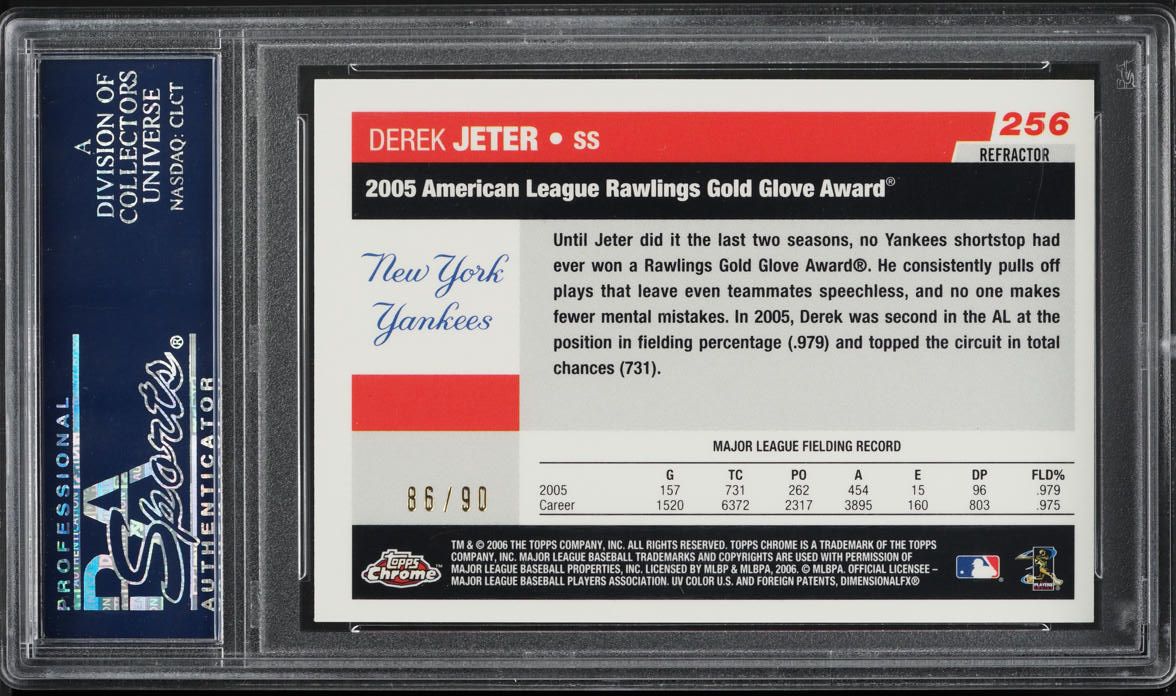 2006 Topps Chrome Red Refractor Derek Jeter /90 #256 PSA 9