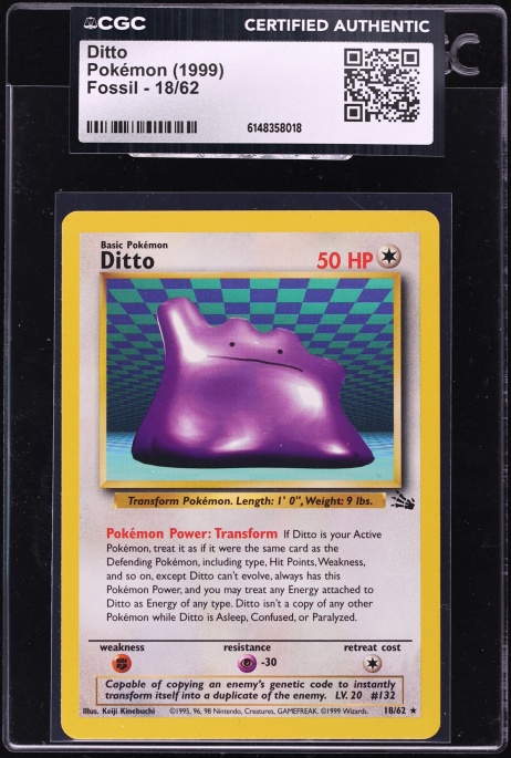 1999 Pokemon Fossil Ditto #18 CGC AUTH