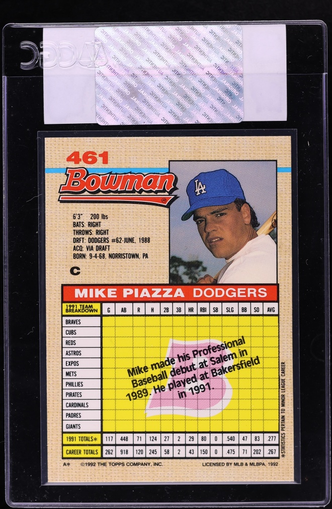 1992 Bowman Mike Piazza ROOKIE #461 CGC AUTH