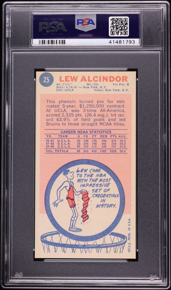 1969 Topps Basketball Lew Alcindor ROOKIE #25 PSA 8 NM-MT - Photo 2