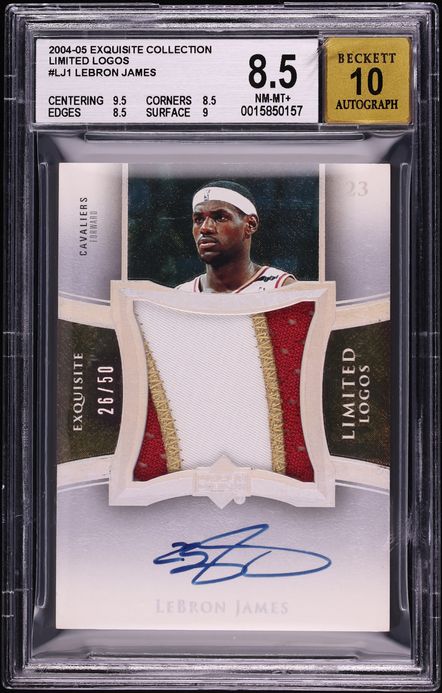 2004 Exquisite Collection Limited Logos LeBron James PATCH AUTO /50 #LL-LJ1 BGS 8.5 NM-MT+