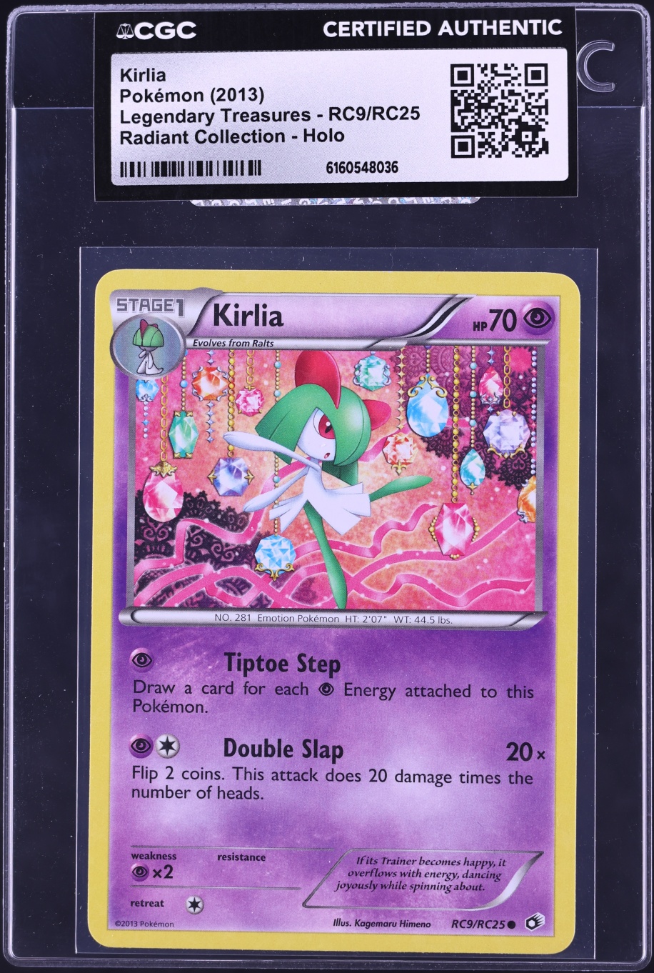 2013 Pokemon Black & White Legendary Treasures Radiant Collection Holo Kirlia #RC9 CGC AUTH