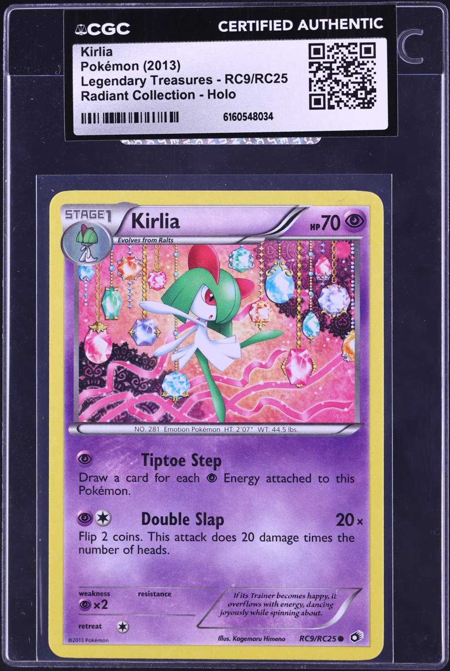 2013 Pokemon Black & White Legendary Treasures Radiant Collection Holo Kirlia #RC9 CGC AUTH