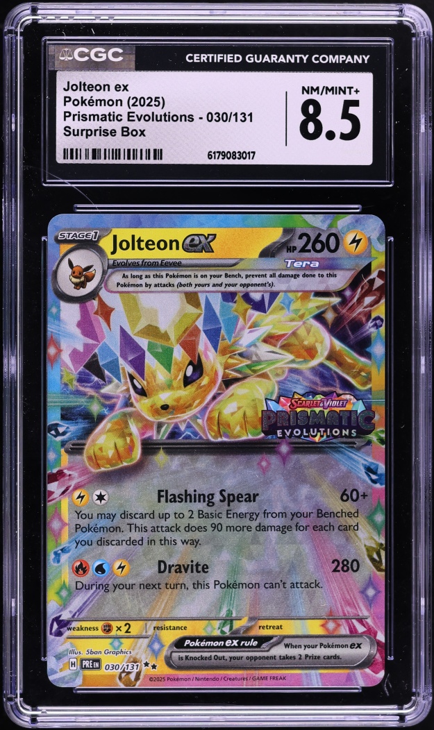 2025 Pokemon Scarlet & Violet Prismatic Evolutions Surprise Box Holo Jolteon ex #30 CGC 8.5