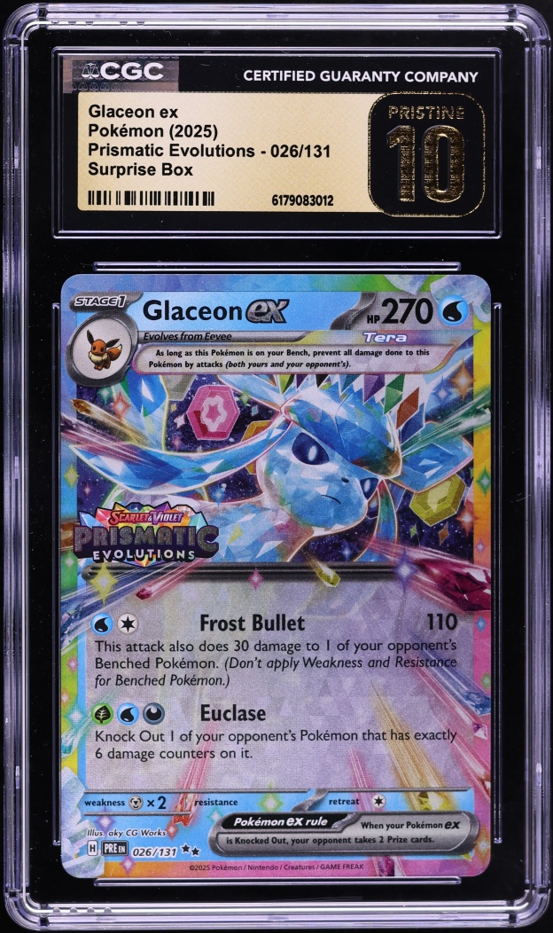 2025 Pokemon SV Prismatic Evolutions Surprise Box Holo Glaceon ex #26 CGC 10 PRISTINE