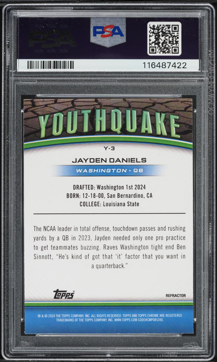 2024 Topps Chrome Youthquake Refractor Jayden Daniels ROOKIE #Y3 PSA 9 MINT