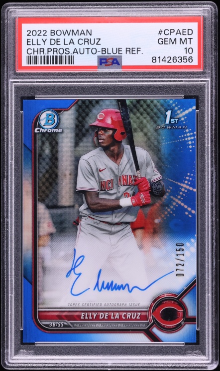 2022 Bowman Chrome Blue Refractor Elly De La Cruz PROSPECT AUTO /150 #CPA-ED PSA 10 GEM MINT