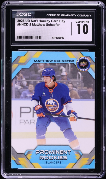 2026 UD National Hockey Card Day Matthew Schaefer ROOKIE #NHCD-2 CGC 10 GEM MINT