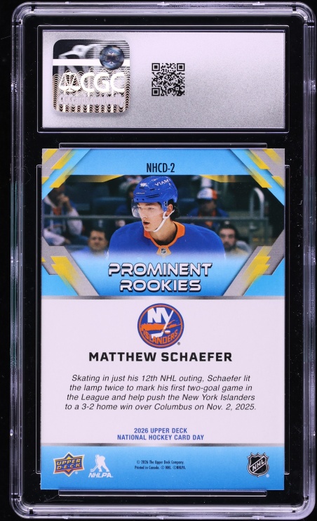 2026 UD National Hockey Card Day Matthew Schaefer ROOKIE #NHCD-2 CGC 10 GEM MINT