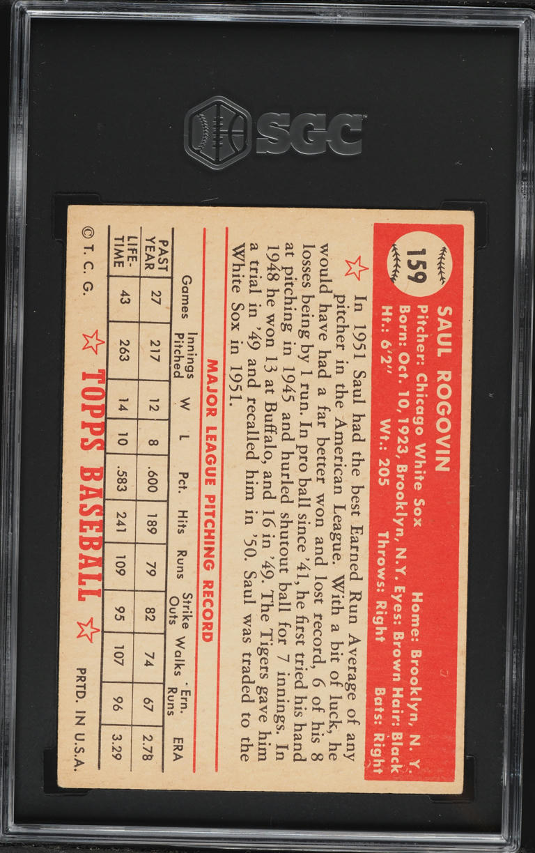 1952 Topps Saul Rogovin #159 JSA SGC 5 EX