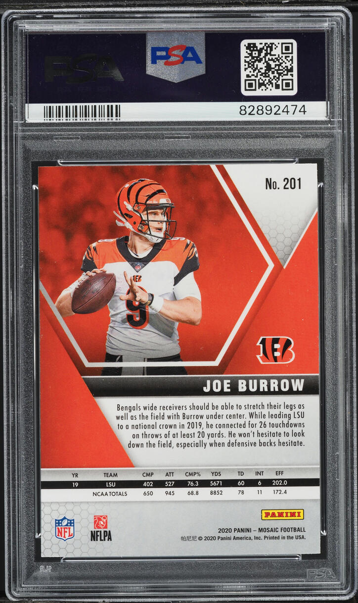 2020 Panini Mosaic Joe Burrow ROOKIE #201 PSA 10 GEM MINT