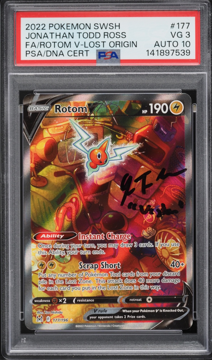 2022 Pokemon SWSH Lost Origin Full Art Rotom V Jonathan Todd Ross AUTO DNA 10 #177 PSA 3 VG
