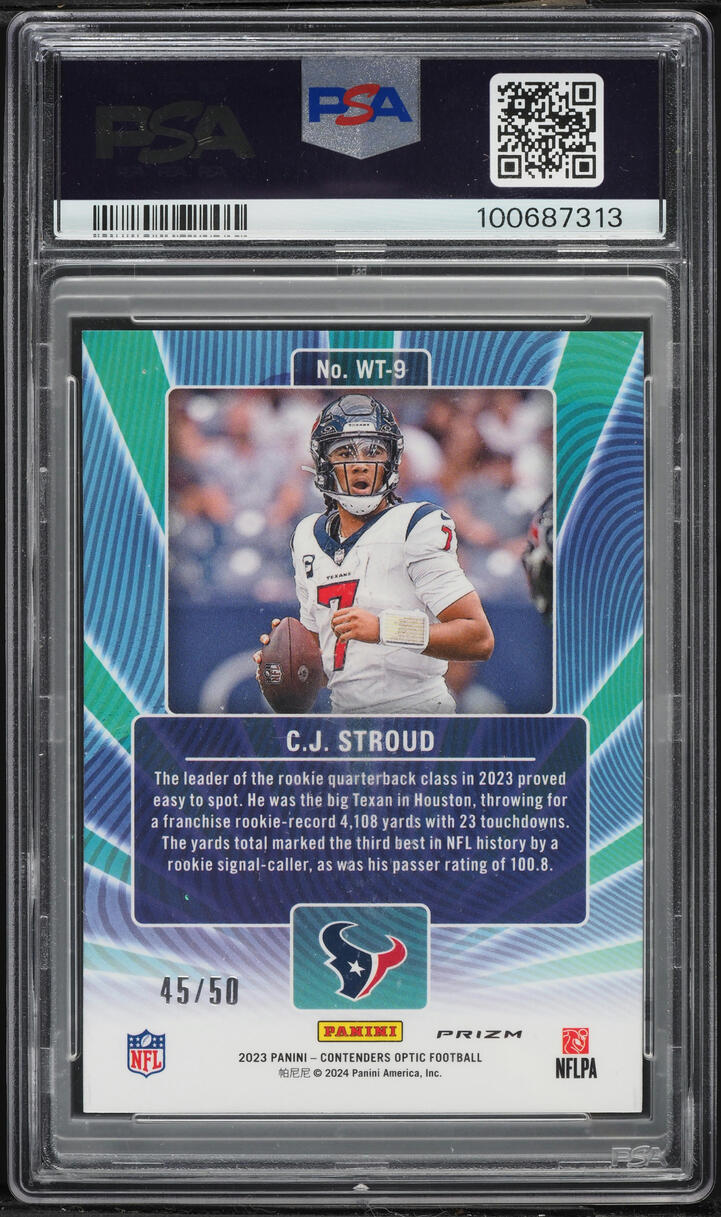 2023 Panini Contenders Optic Winning Tickets Orange CJ Stroud ROOKIE /50 #WT9 PSA 10 GEM MINT