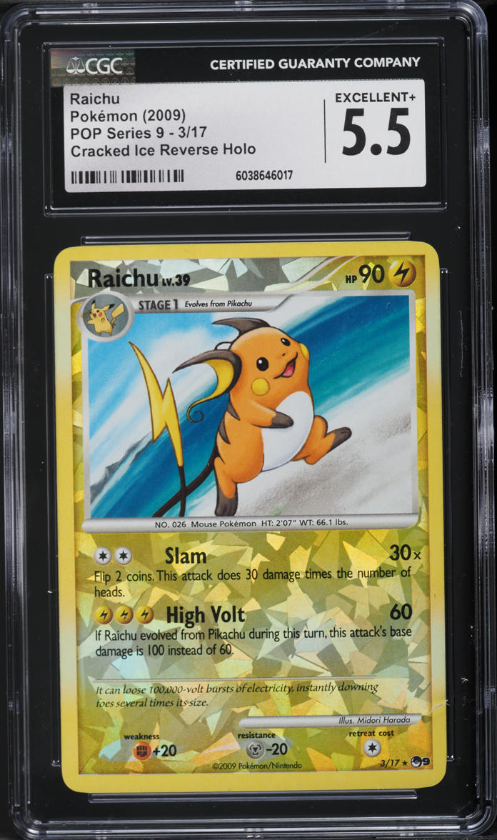 2009 Pokemon POP Series 9 Cracked Ice Reverse Holo Raichu #3 CGC 5.5 EX+