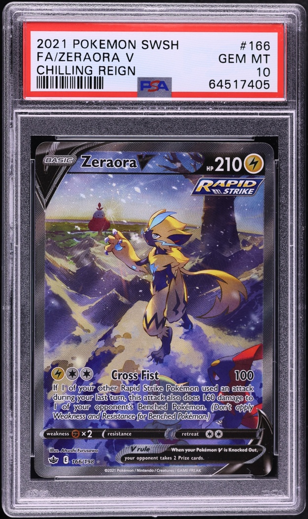 2021 Pokemon Sword & Shield Chilling Reign Alt Art Zeraora V #166 PSA 10 GEM MINT