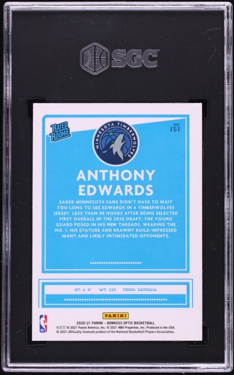 2020 Donruss Optic Anthony Edwards ROOKIE #151 SGC 10 GEM MINT