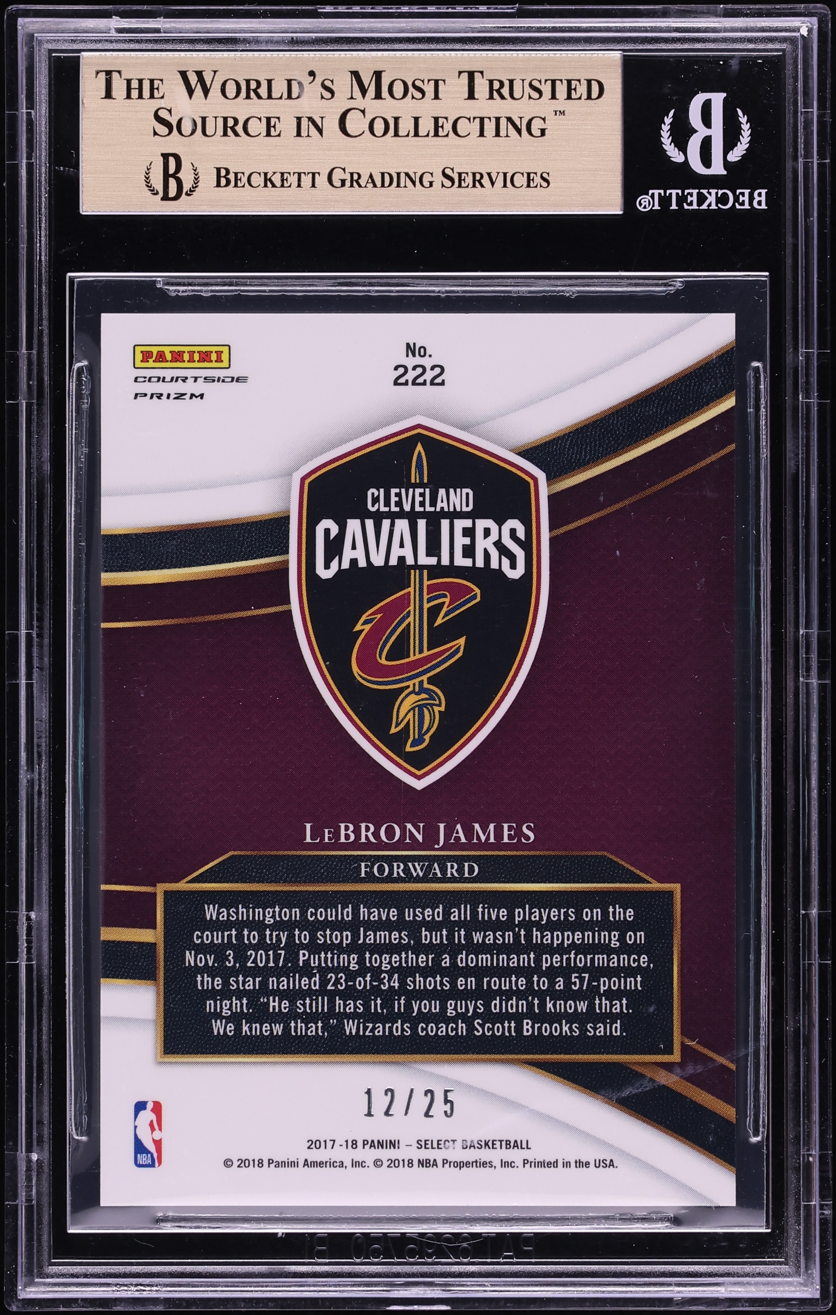 2017 Select Prizm Tie Dye LeBron James /25 #222 BGS 9.5 GEM MINT