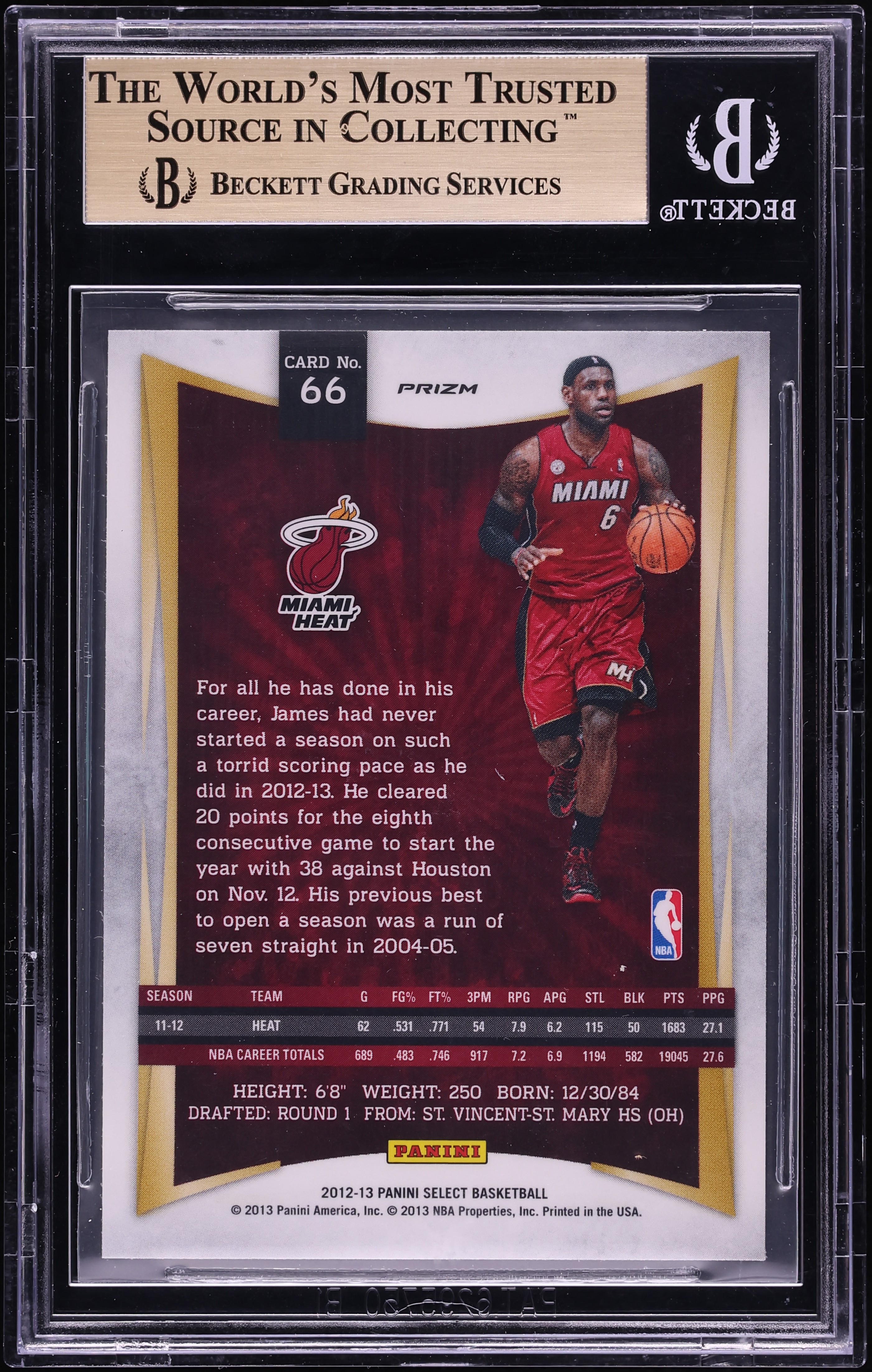 2012 Select Silver Prizm LeBron James #66 BGS 9.5 GEM MINT on