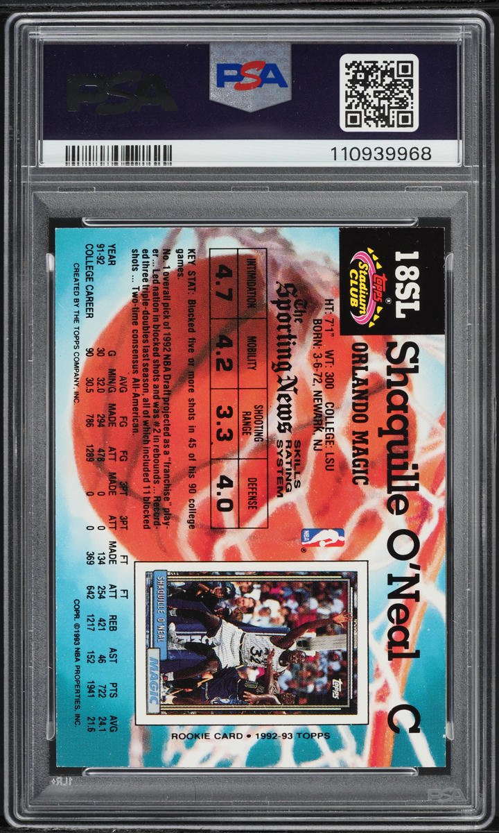 1993 Kenner Starting Lineup Shaquille O'Neal #18SL PSA 8.5 NM-MT+