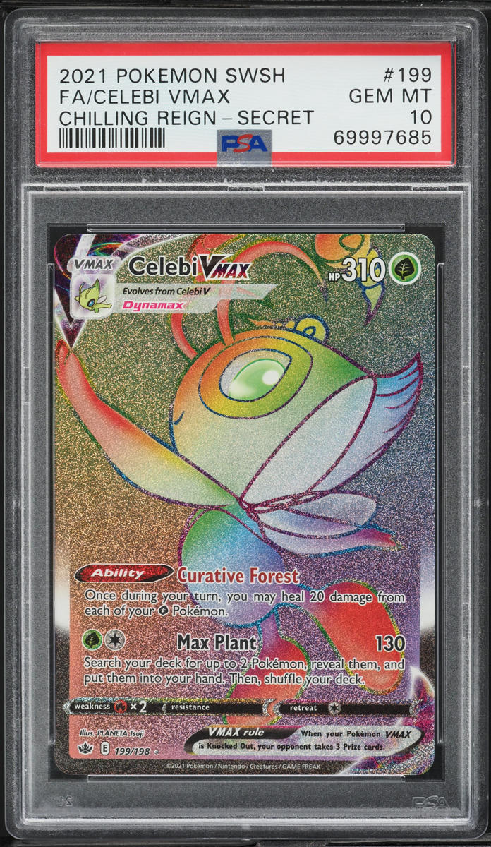 2021 Pokemon Sword & Shield Chilling Reign Rainbow Rare Celebi VMAX #199 PSA 10 GEM MINT