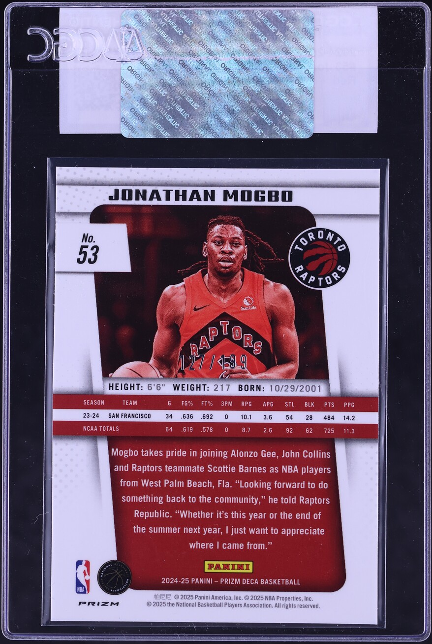 2024 Panini Prizm Deca Red Jonathan Mogbo ROOKIE /199 #53 CGC AUTH