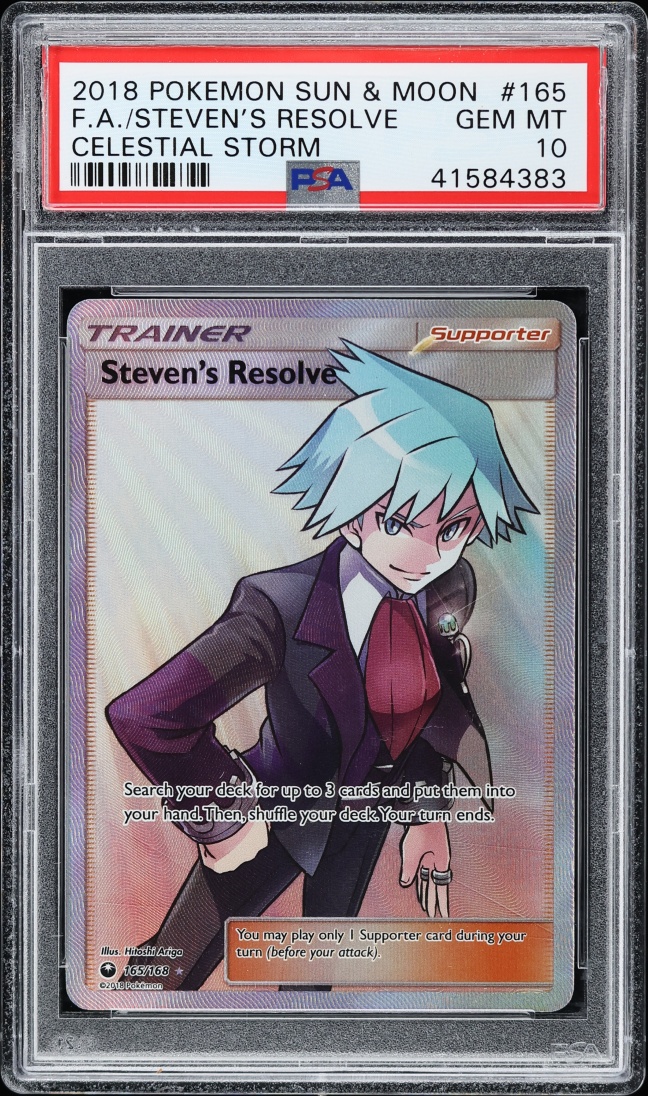 2018 Pokemon Sun & Moon Celestial Storm Full Art Steven's Resolve #165 PSA 10 GEM MINT