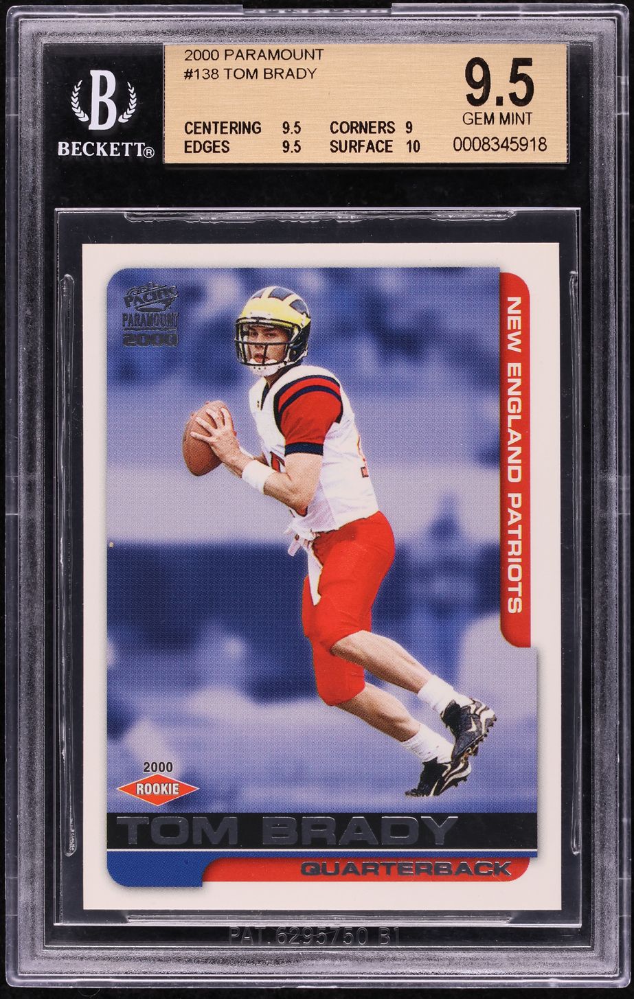 2000 Pacific Paramount Tom Brady ROOKIE #138 BGS 9.5 GEM MINT on ...