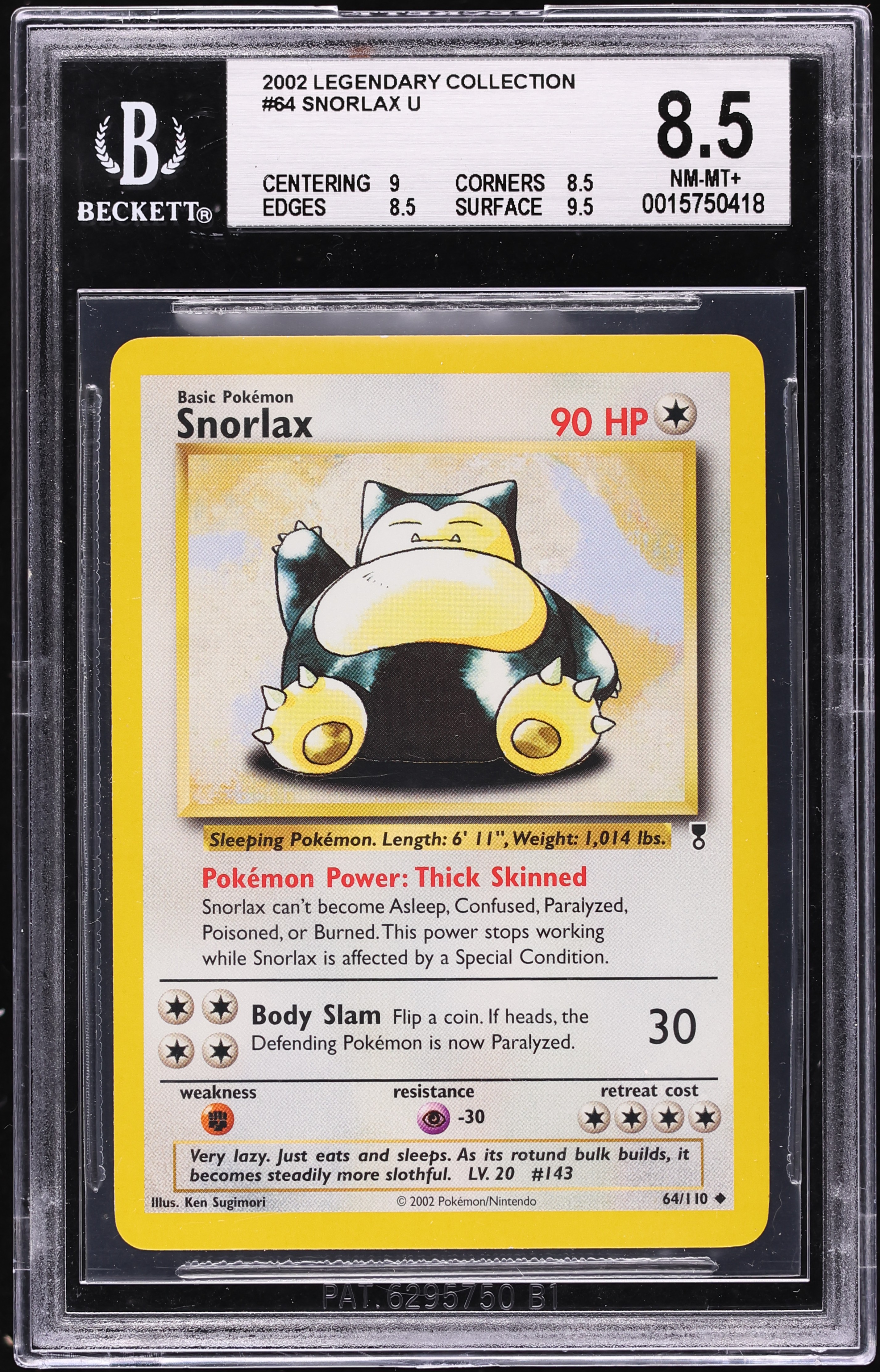 2002 Pokemon Legendary Collection Snorlax #64 BGS 8.5 NM-MT+