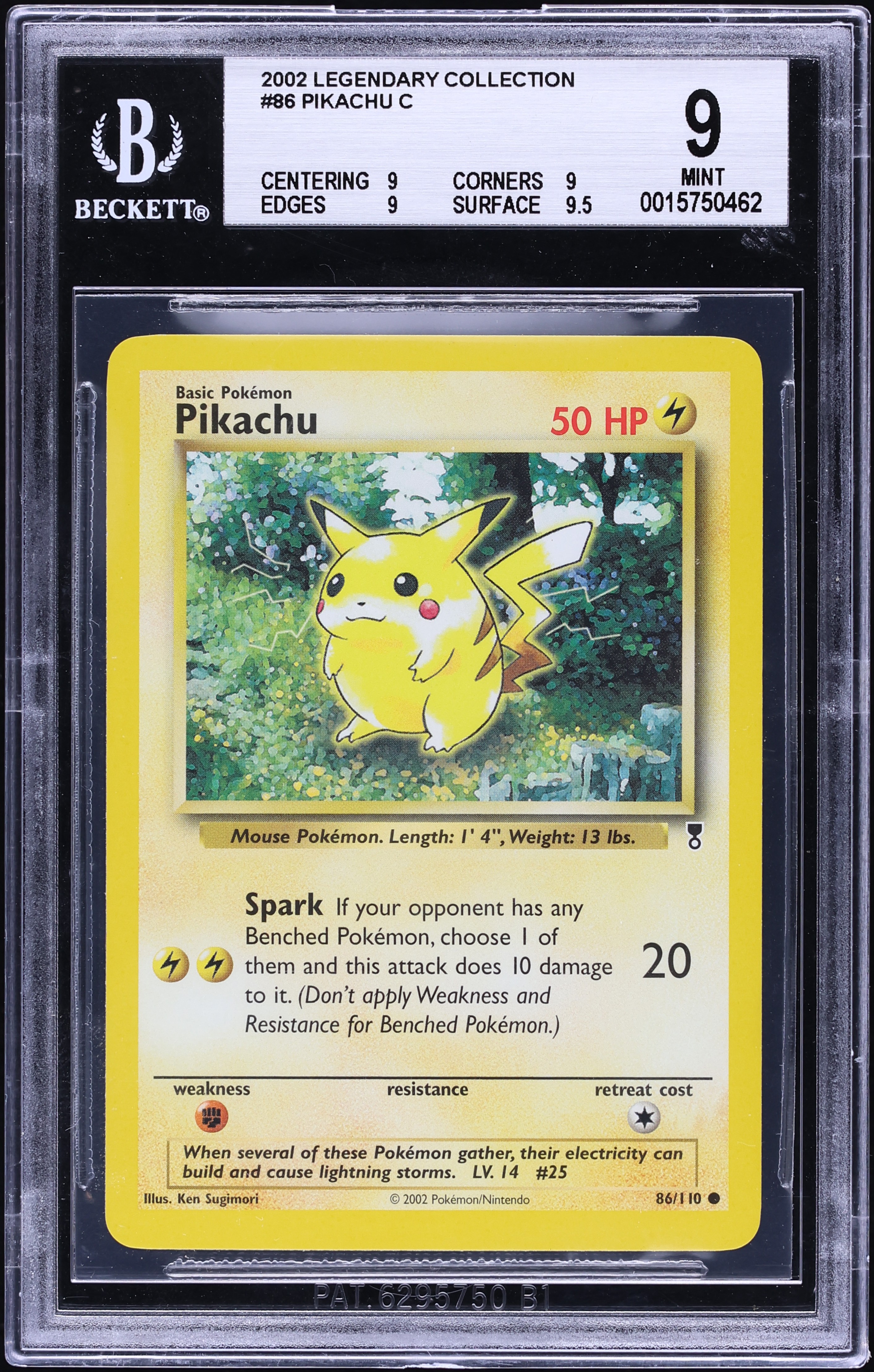2002 Pokemon Legendary Collection Pikachu #86 BGS 9 MINT