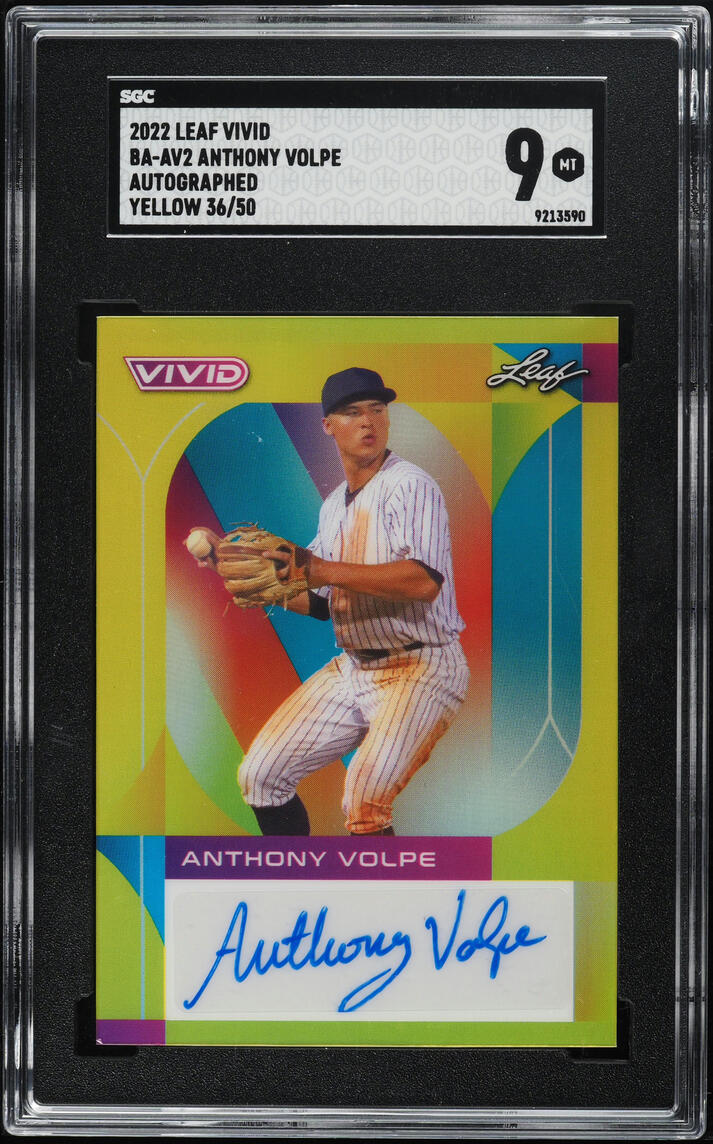 2022 Leaf Vivid Yellow Anthony Volpe ROOKIE AUTO /50 #BA-AV2 SGC 9 MINT