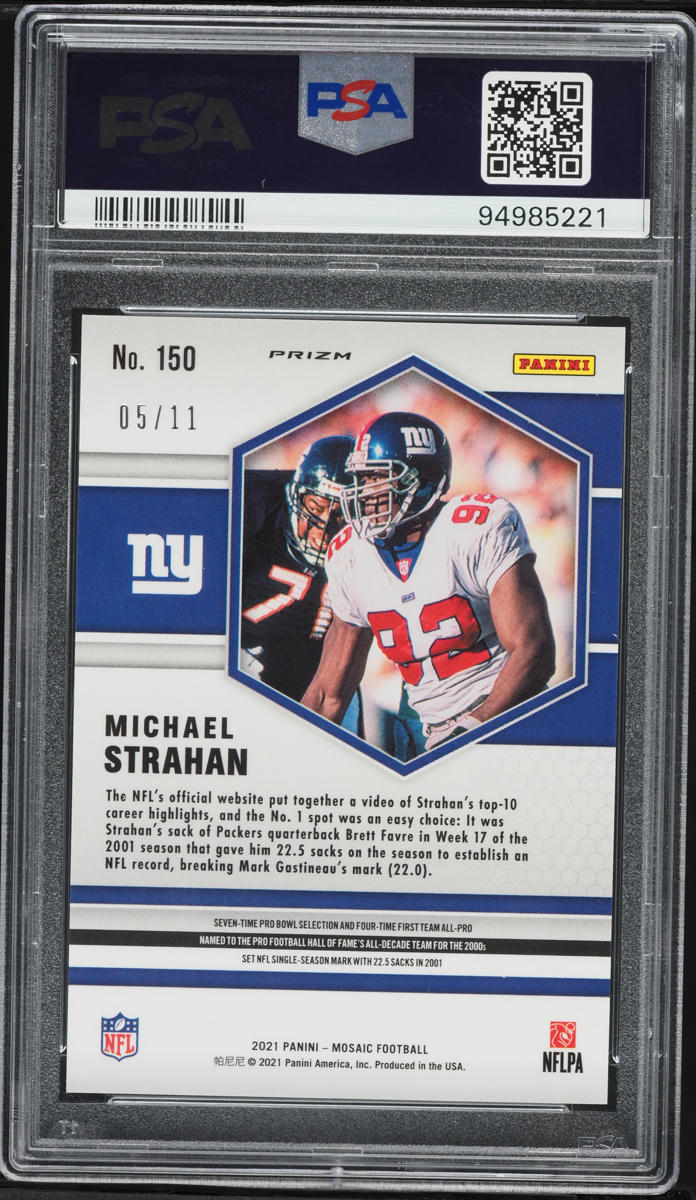 2021 Panini Mosaic Green Swirl Michael Strahan /11 #150 PSA 10 GEM MINT