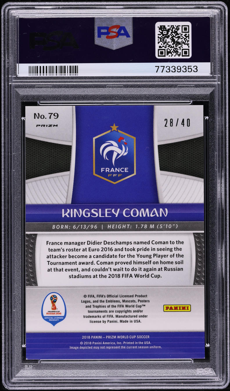 2018 Panini Prizm World Cup Pink Lazer Kingsley Coman /40 #79 PSA 9 MINT