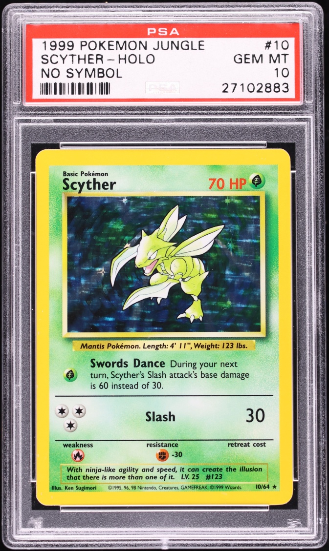 1999 Pokemon Jungle No Symbol Holo Scyther #10 PSA 10 GEM MINT