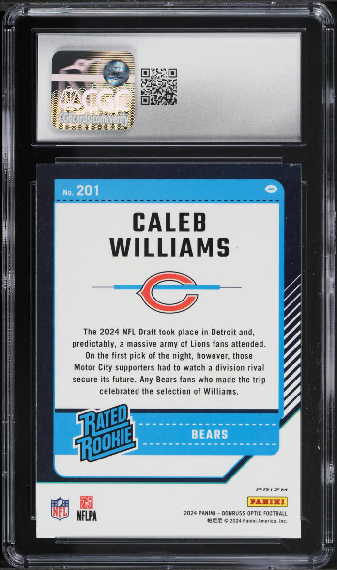 2024 Donruss Optic Purple Shock Caleb Williams ROOKIE #201 CGC 7 NRMT