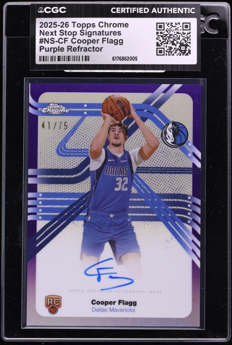 2025 Topps Chrome Next Stop Purple Refractor Cooper Flagg ROOKIE AUTO /75 #NS-CF CGC AUTH