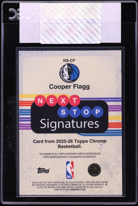 2025 Topps Chrome Next Stop Purple Refractor Cooper Flagg ROOKIE AUTO /75 #NS-CF CGC AUTH