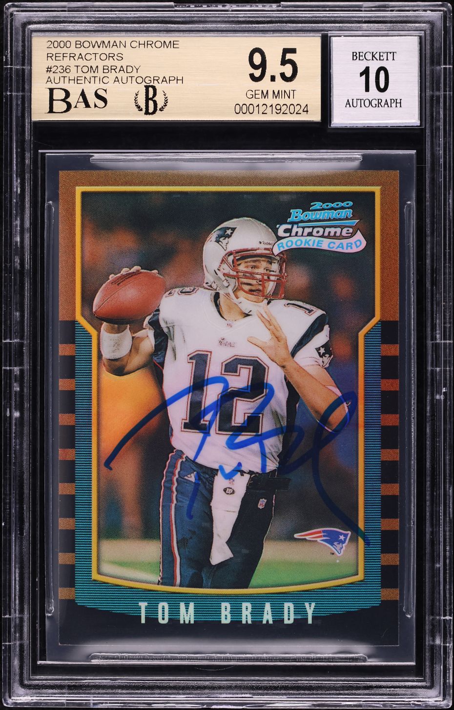 2000 Bowman Chrome Refractor Tom Brady ROOKIE AUTO #236 BAS BGS 9.5 GEM MINT