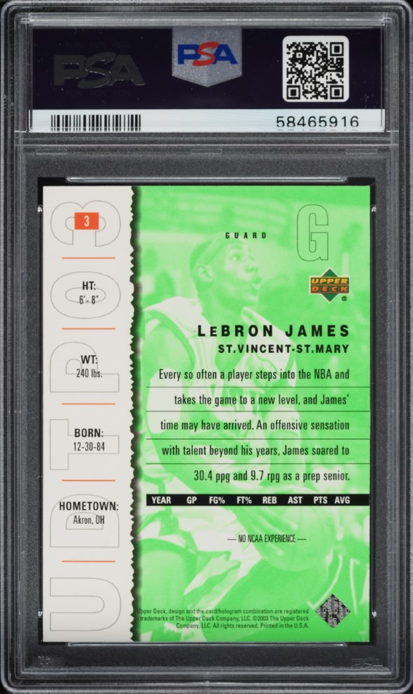 2003 Upper Deck Top Prospects LeBron James ROOKIE #3 PSA 8 NM-MT