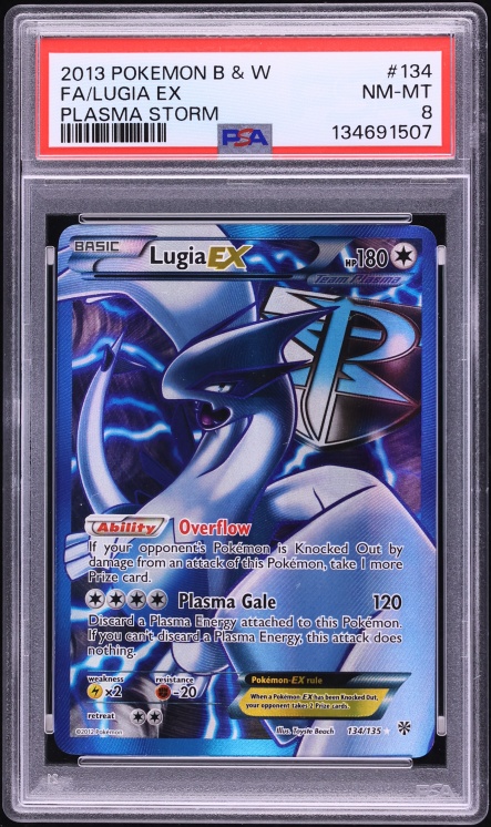 2012 Pokemon Black & White Plasma Storm Full Art Lugia EX #134 PSA 8 NM-MT