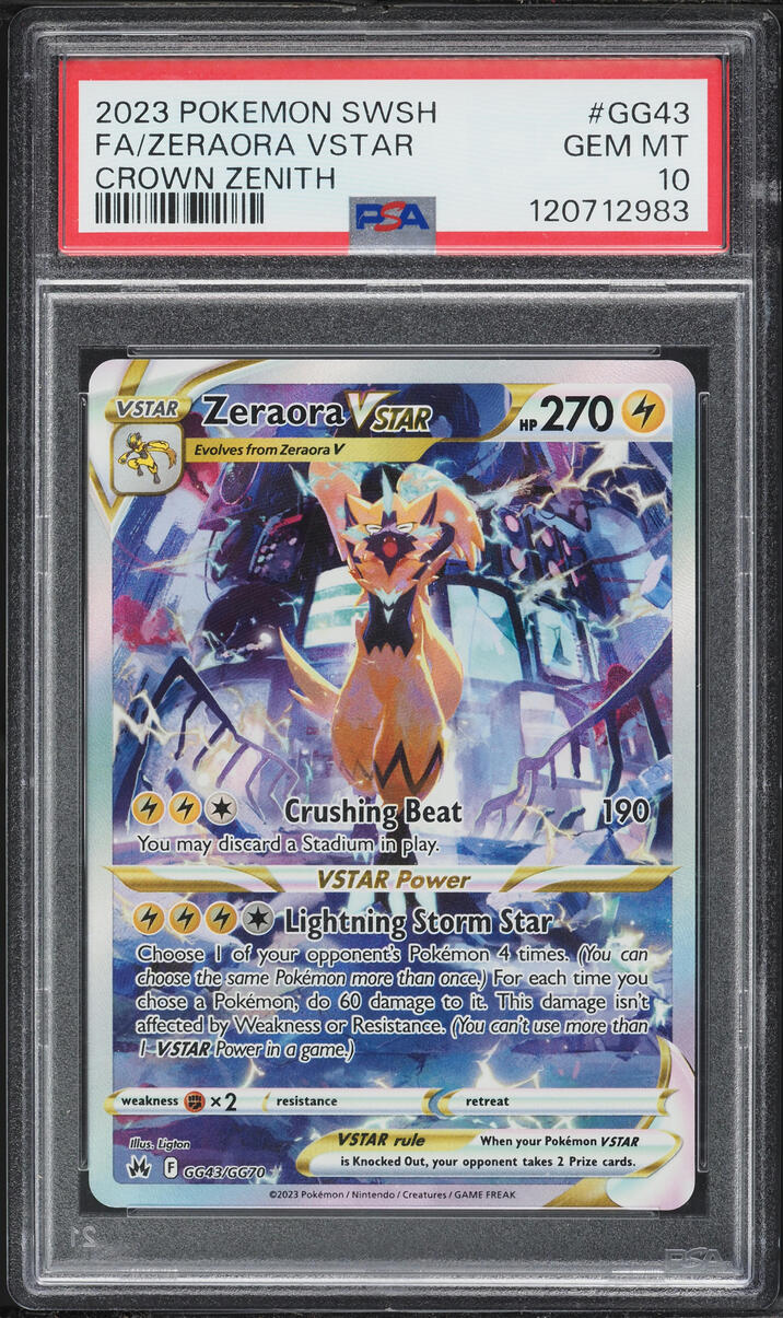 2023 Pokemon Sword & Shield Crown Zenith Alt Art Zeraora VSTAR #GG43 PSA 10 GEM MINT