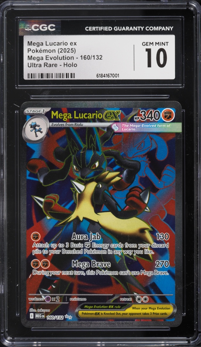 2025 Pokemon Mega Evolution Full Art Mega Lucario Ex #160 CGC 10 GEM MINT