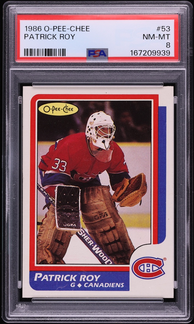 1986 O-Pee-Chee Hockey Patrick Roy ROOKIE #53 PSA 8 NM-MT