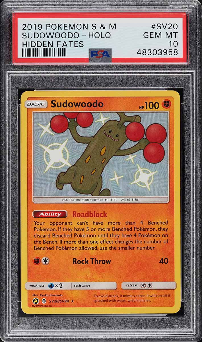 2019 Pokemon Sun & Moon Hidden Fates Shiny Sudowoodo #SV20 PSA 10 GEM MINT