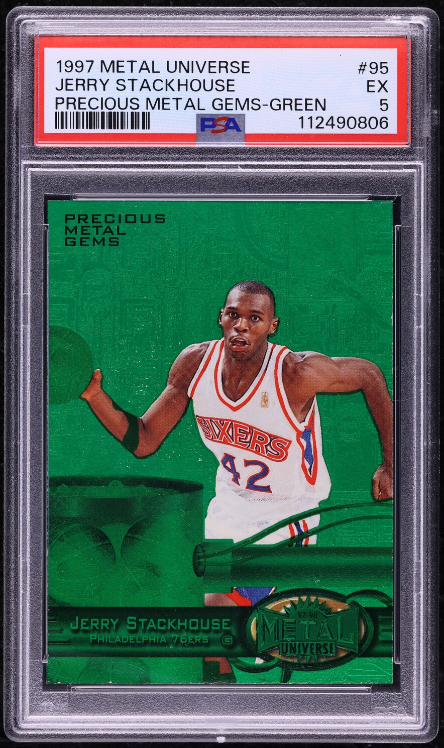 1997 Metal Universe Precious Metal Gems Green Jerry Stackhouse /10 #95 PSA 5 EX