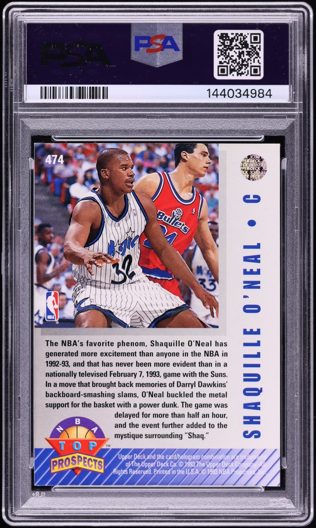 1992 Upper Deck Basketball Shaquille O'Neal ROOKIE #474 PSA 9 MINT