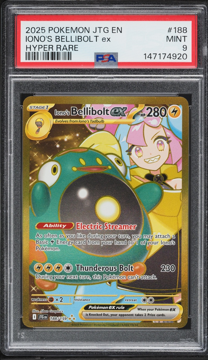 2025 Pokemon Scarlet & Violet Journey Together Gold Rare Iono's Bellibolt Ex #188 PSA 9 MINT